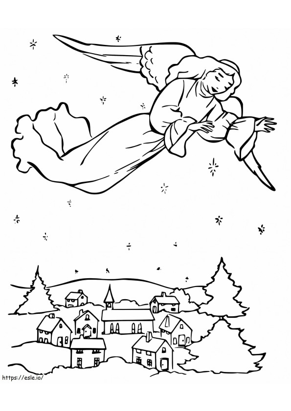 Coloriage L'ange de Noël vole à imprimer dessin