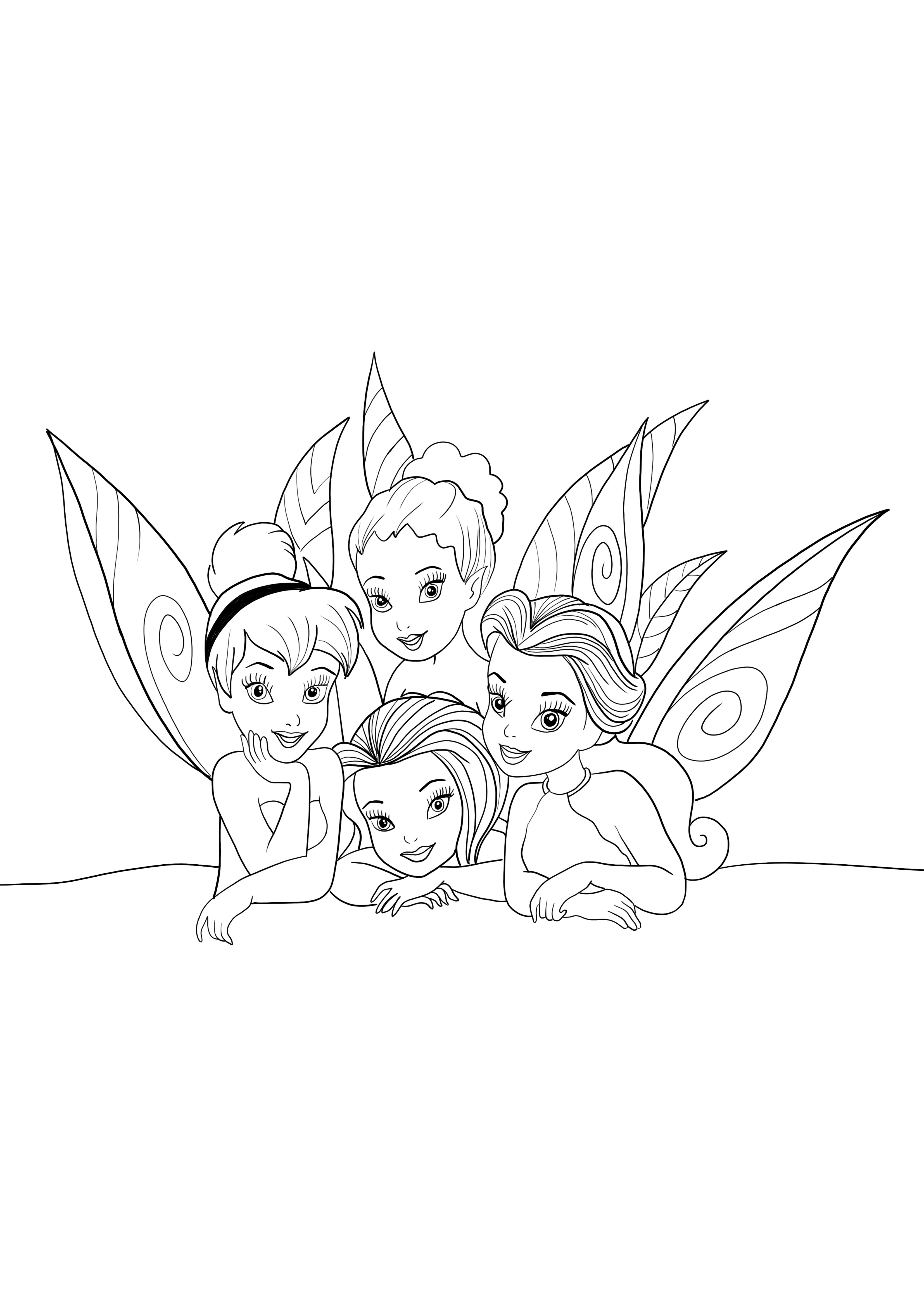 Four cute fairies free printable image