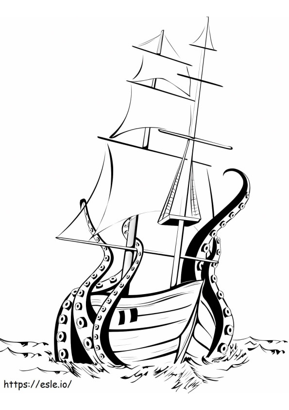 Giant Octopus Attack Ship coloring page