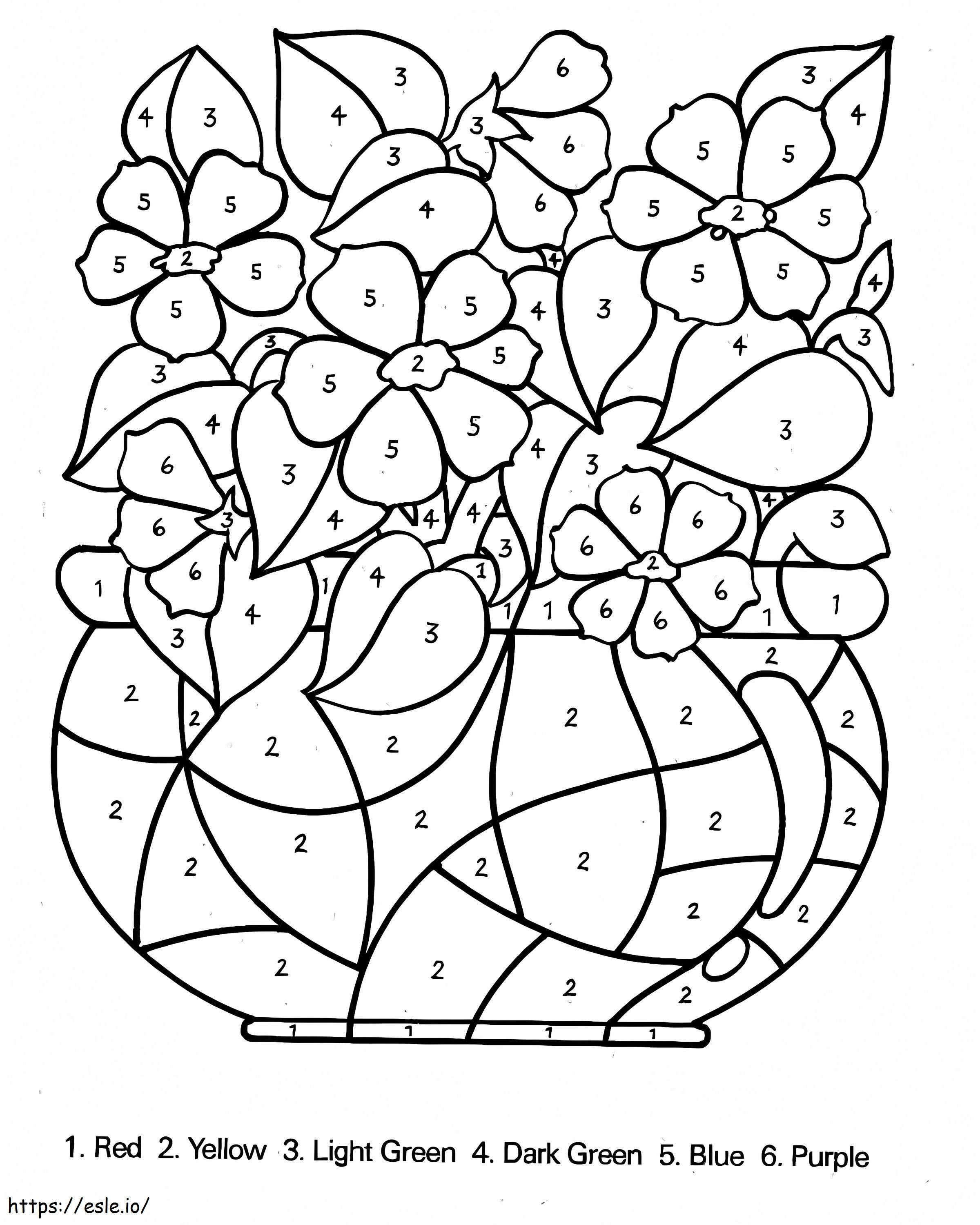Flower Vase Color By Number coloring page