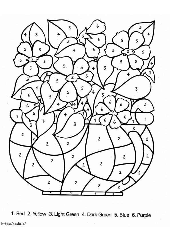 Coloriage Couleur du vase à fleurs par numéro à imprimer dessin