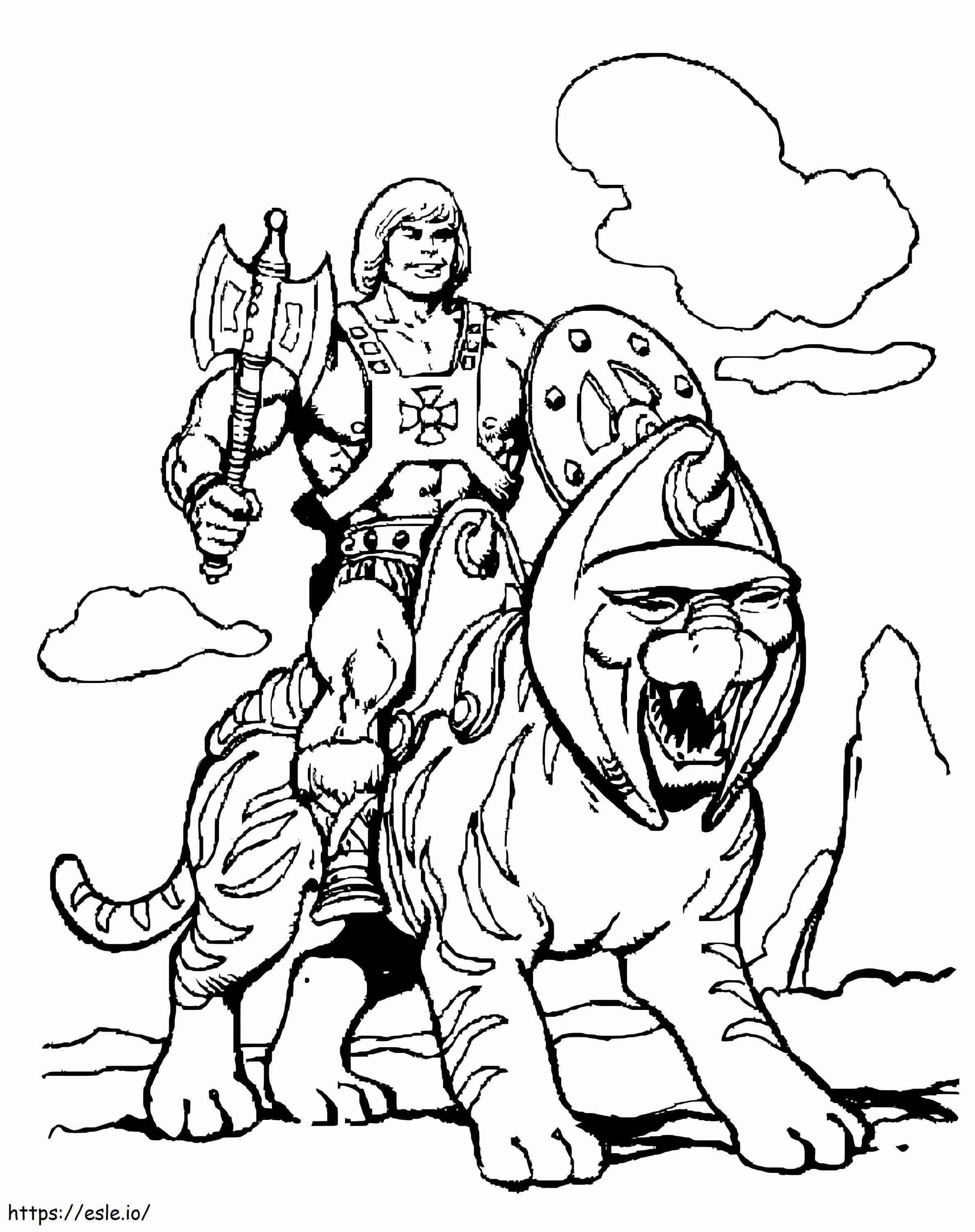 He Man Riding Battle Cat coloring page