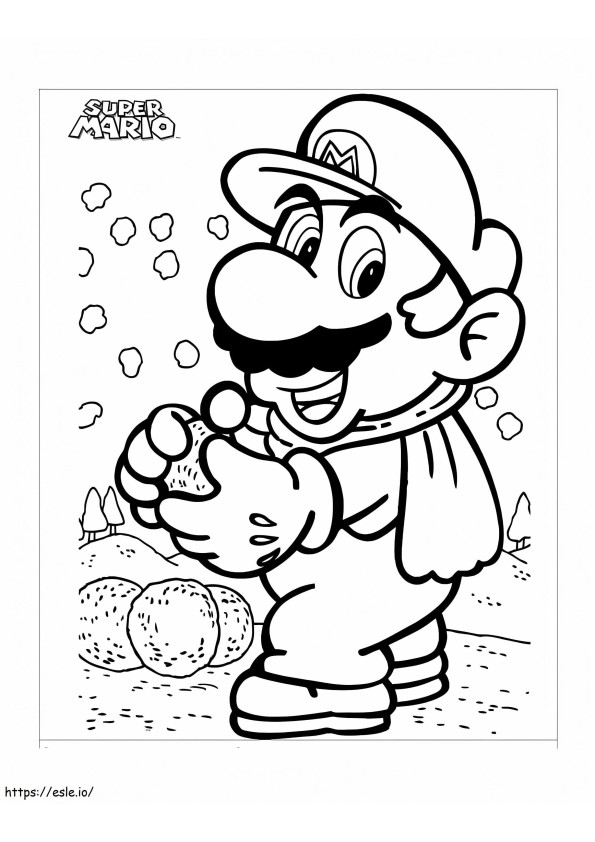 Coloriage Mario avec boule de neige à imprimer dessin