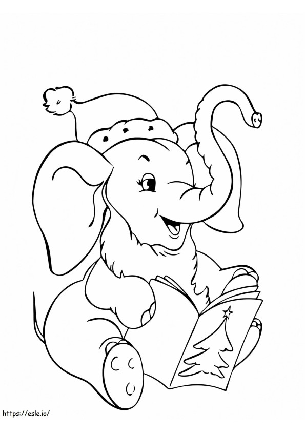 Pagina de colorat cu elefant dragut de Craciun de colorat