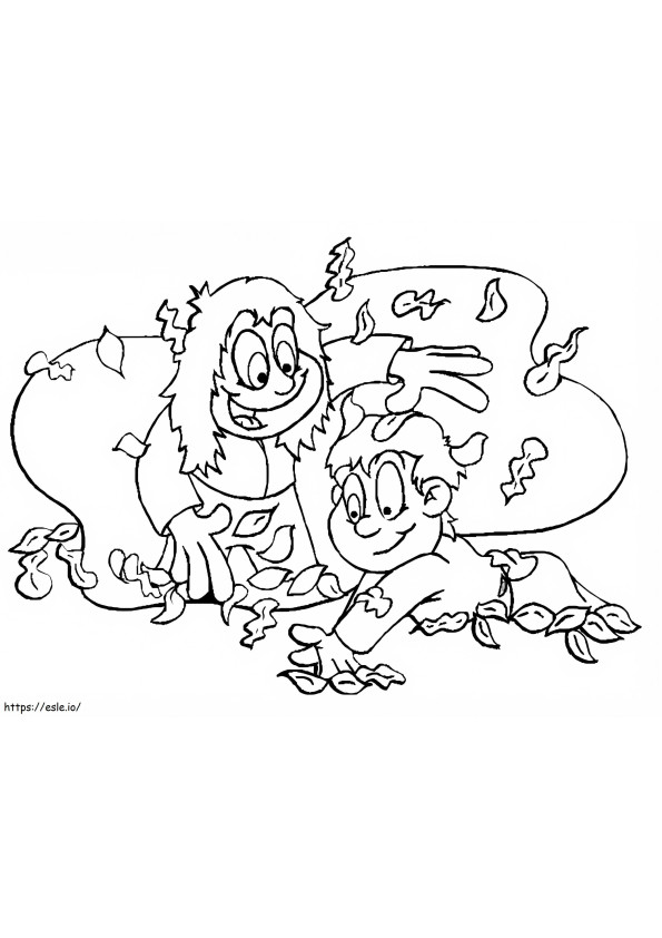 Kids Playing With Falling Leaves coloring page