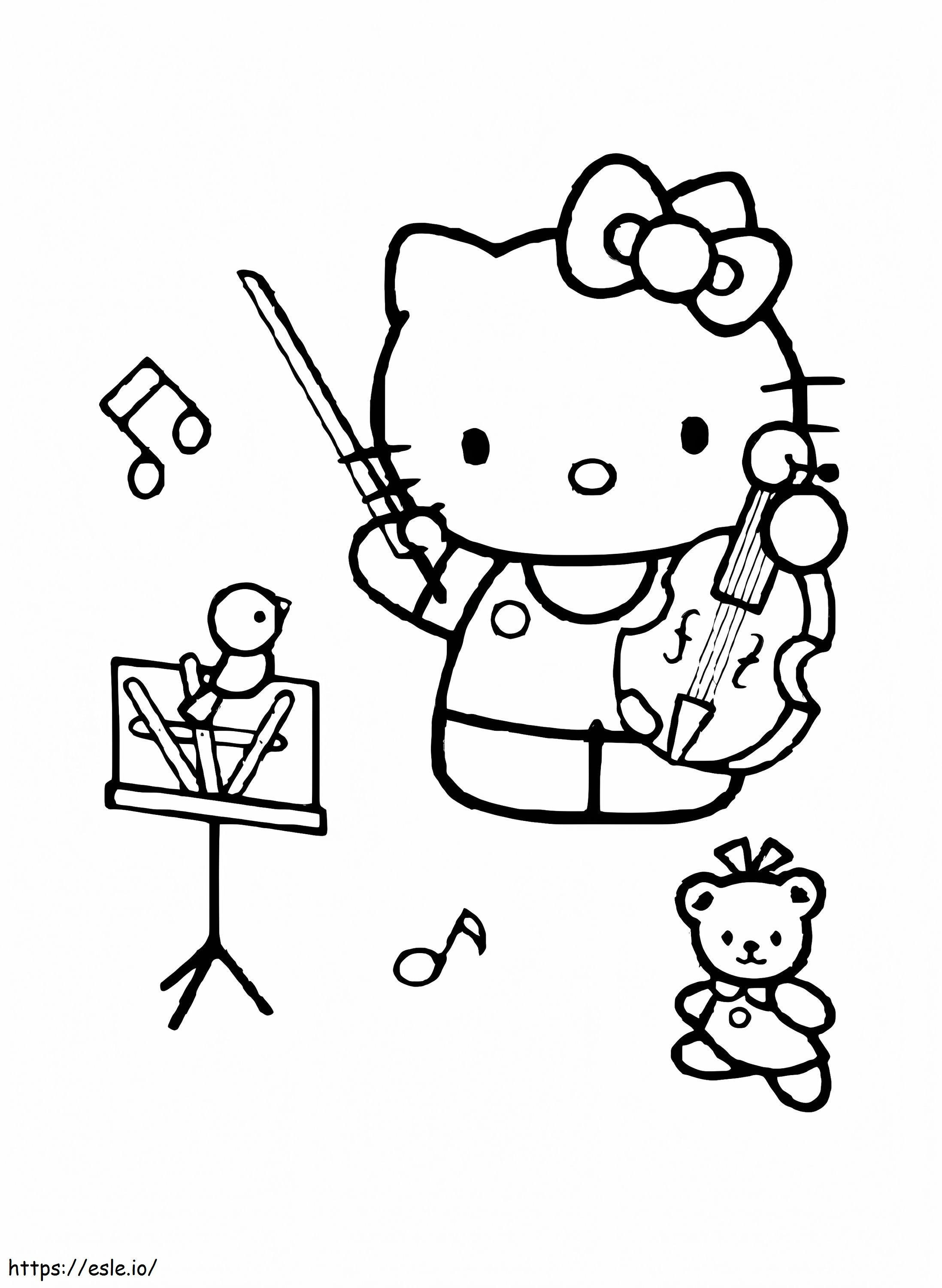 Olá Kitty tocando violino para colorir