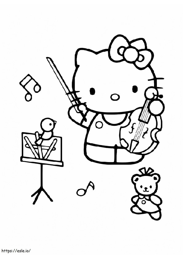 Olá Kitty tocando violino para colorir