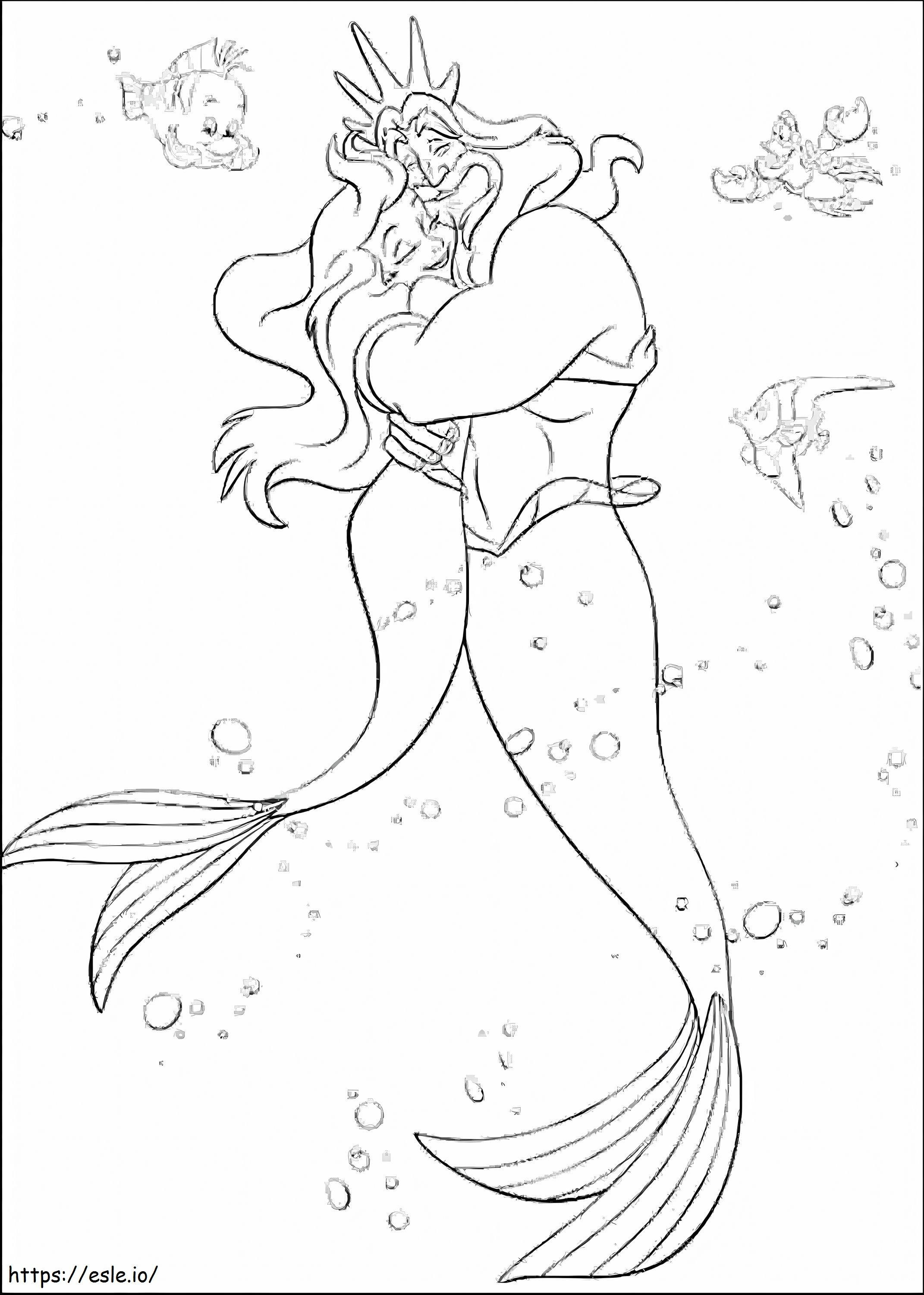 人魚のアリエルを抱き締めるアクアマン ぬりえ - 塗り絵
