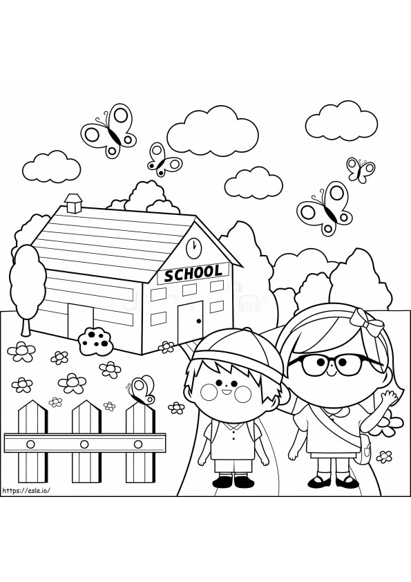 Duas crianças vão para a escola para colorir