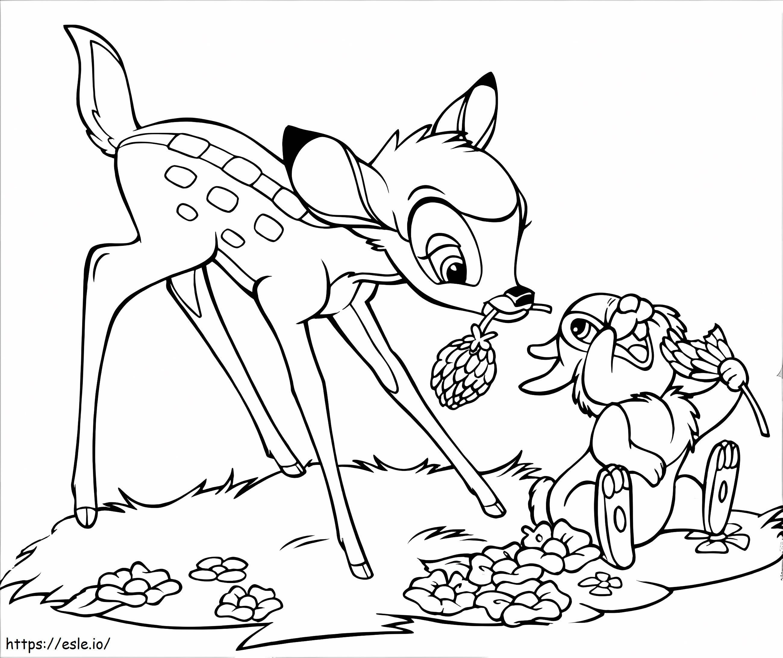 Coloriage Bambi et Panpan mangeant à imprimer dessin