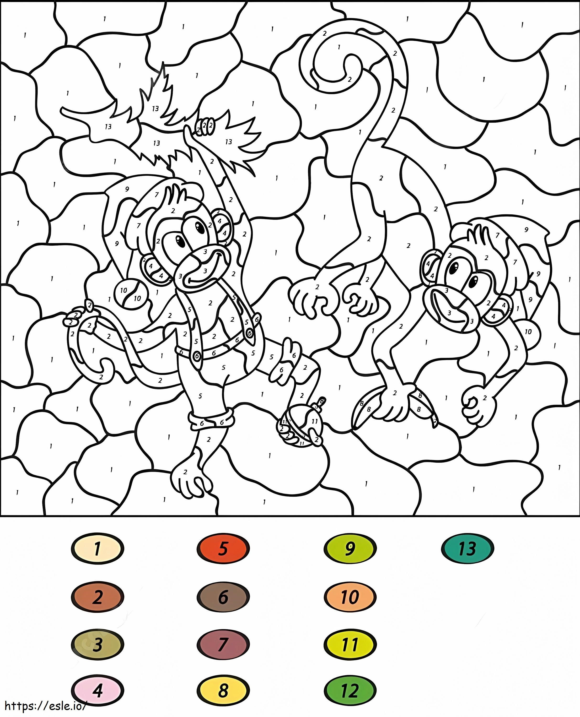 Kolorowanie według numerów małpy kolorowanka