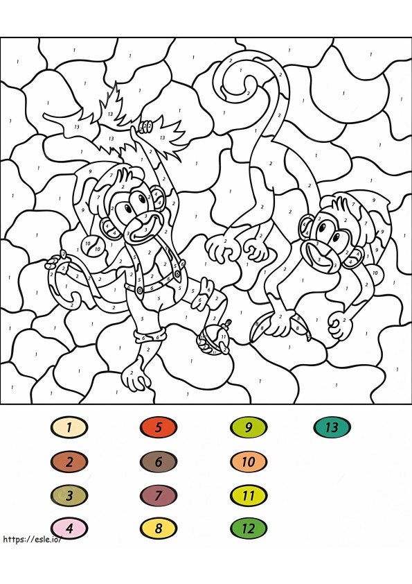 Macacos, cor por número para colorir