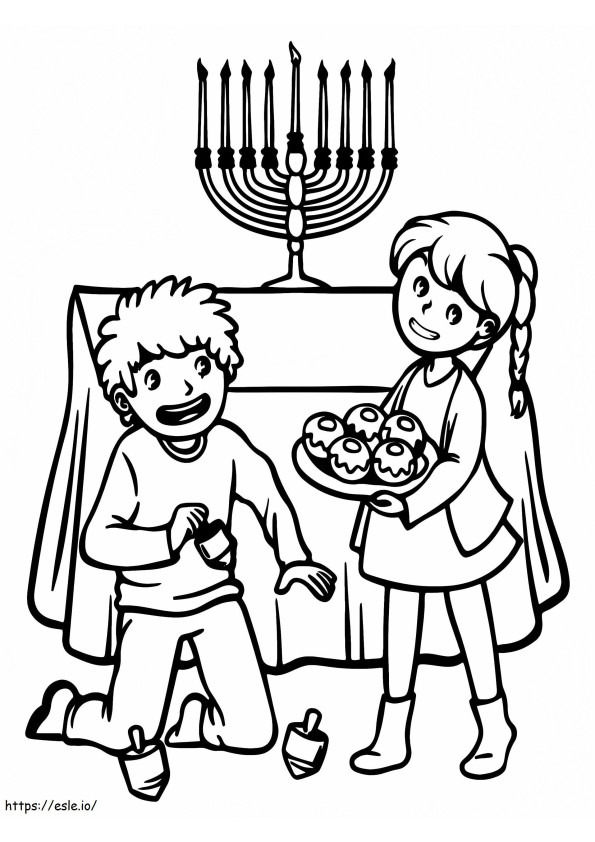 Kids And The Menorah coloring page