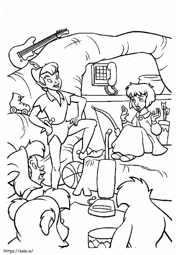 Peter Pan And Friend At Home coloring page