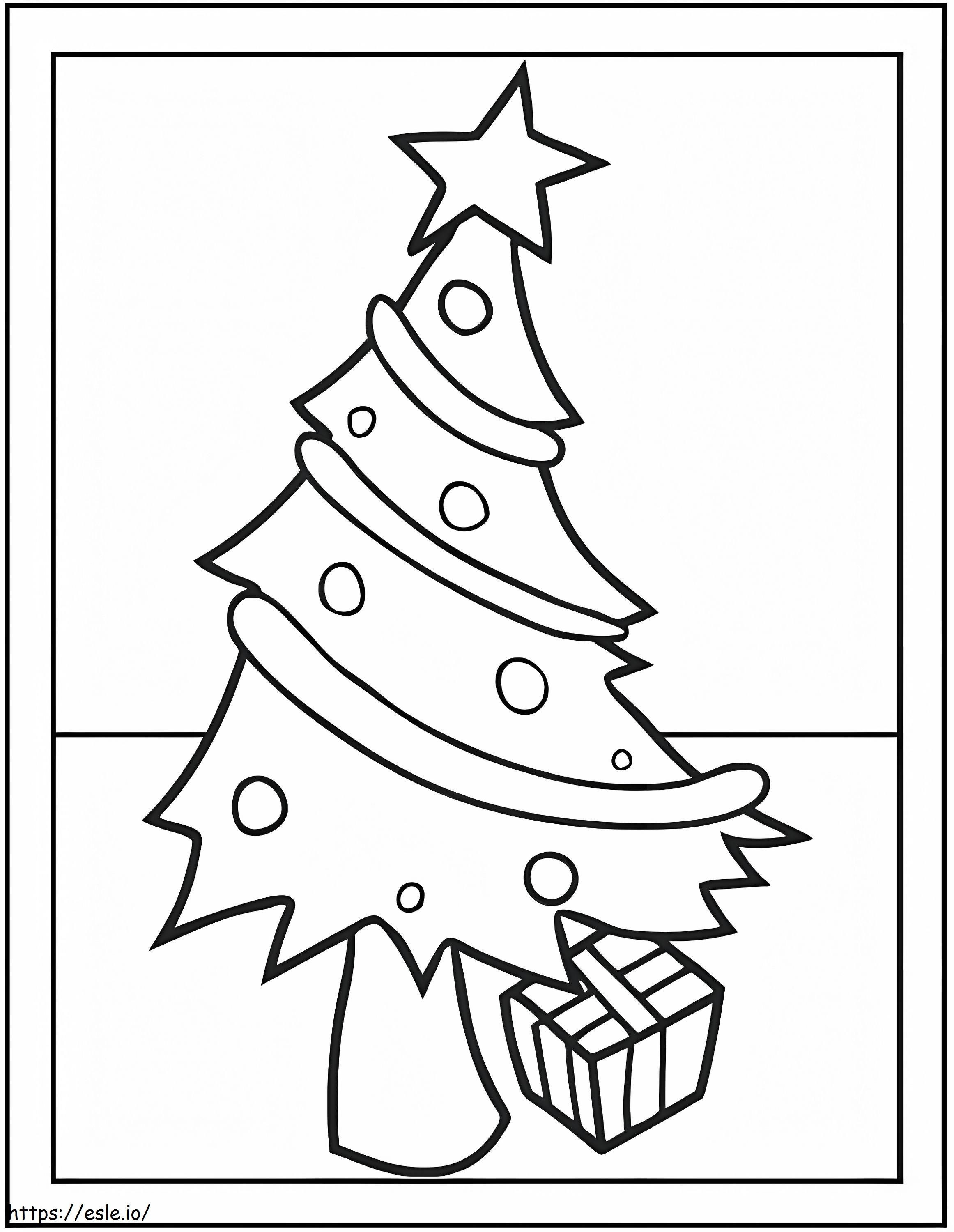 Coloriage Arbre de Noël avec boîte-cadeau à imprimer dessin