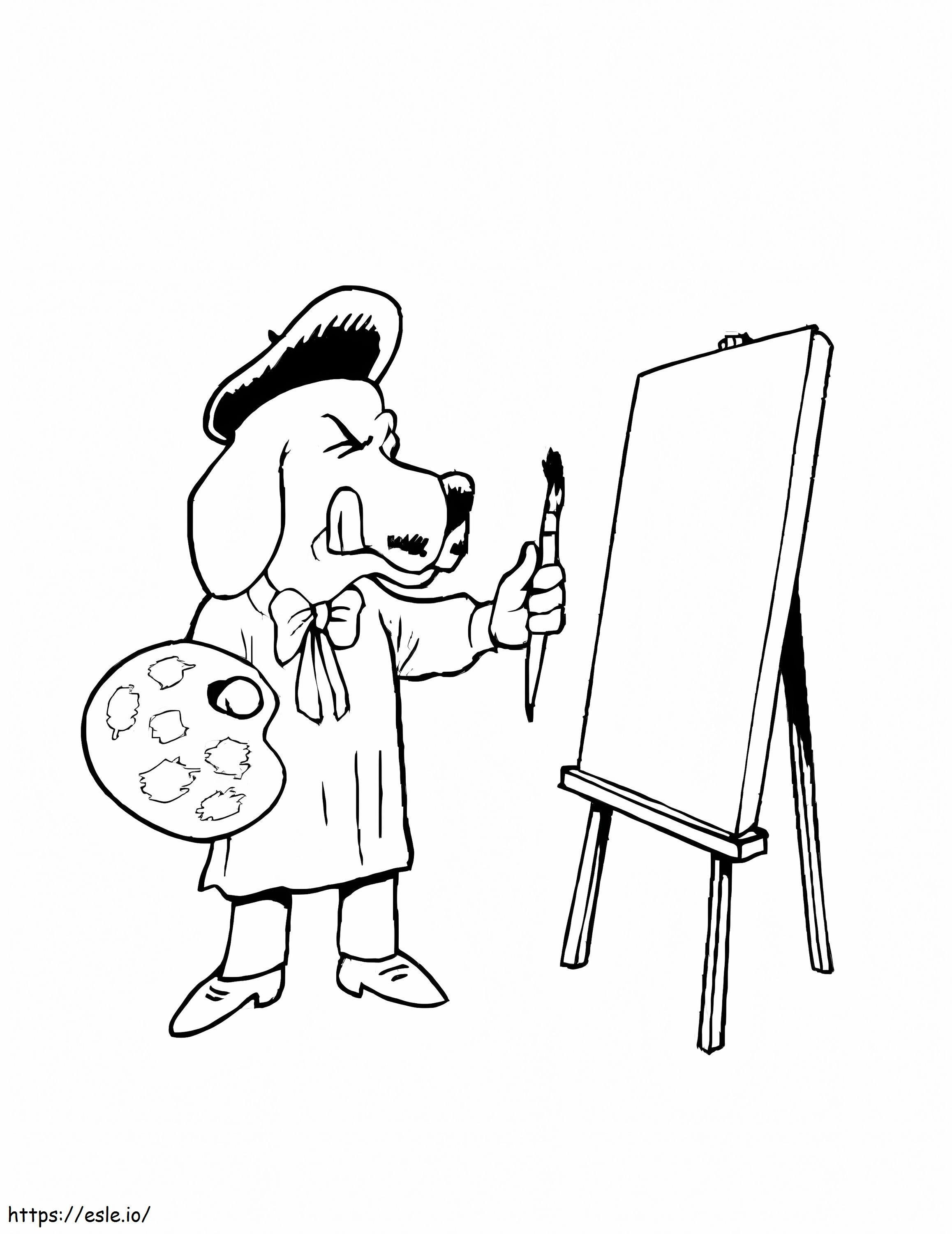 Taidemaalari koira värityskuva