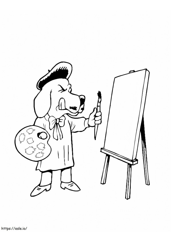 Taidemaalari koira värityskuva