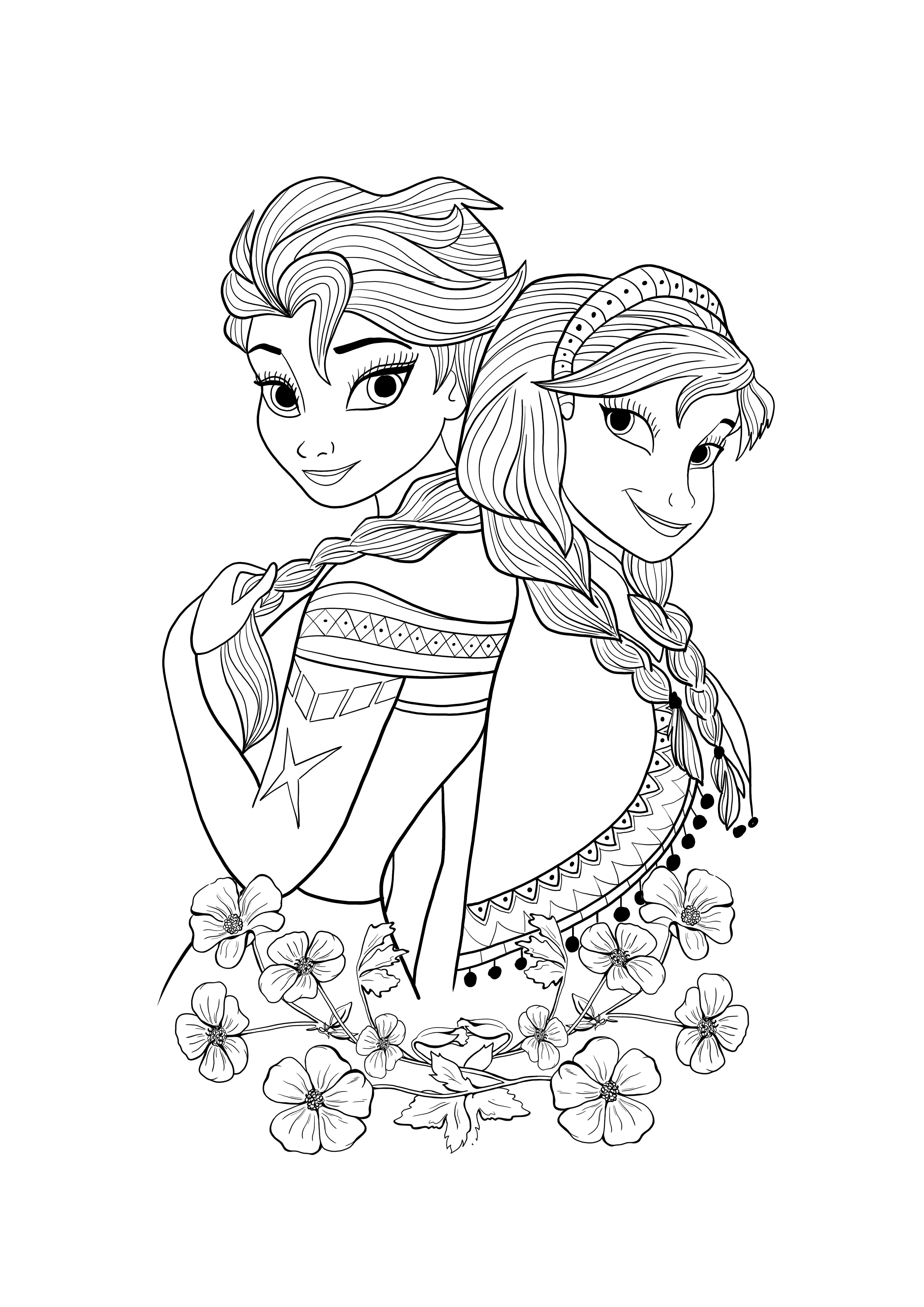 Elsa y Ana para descargar y colorear gratis