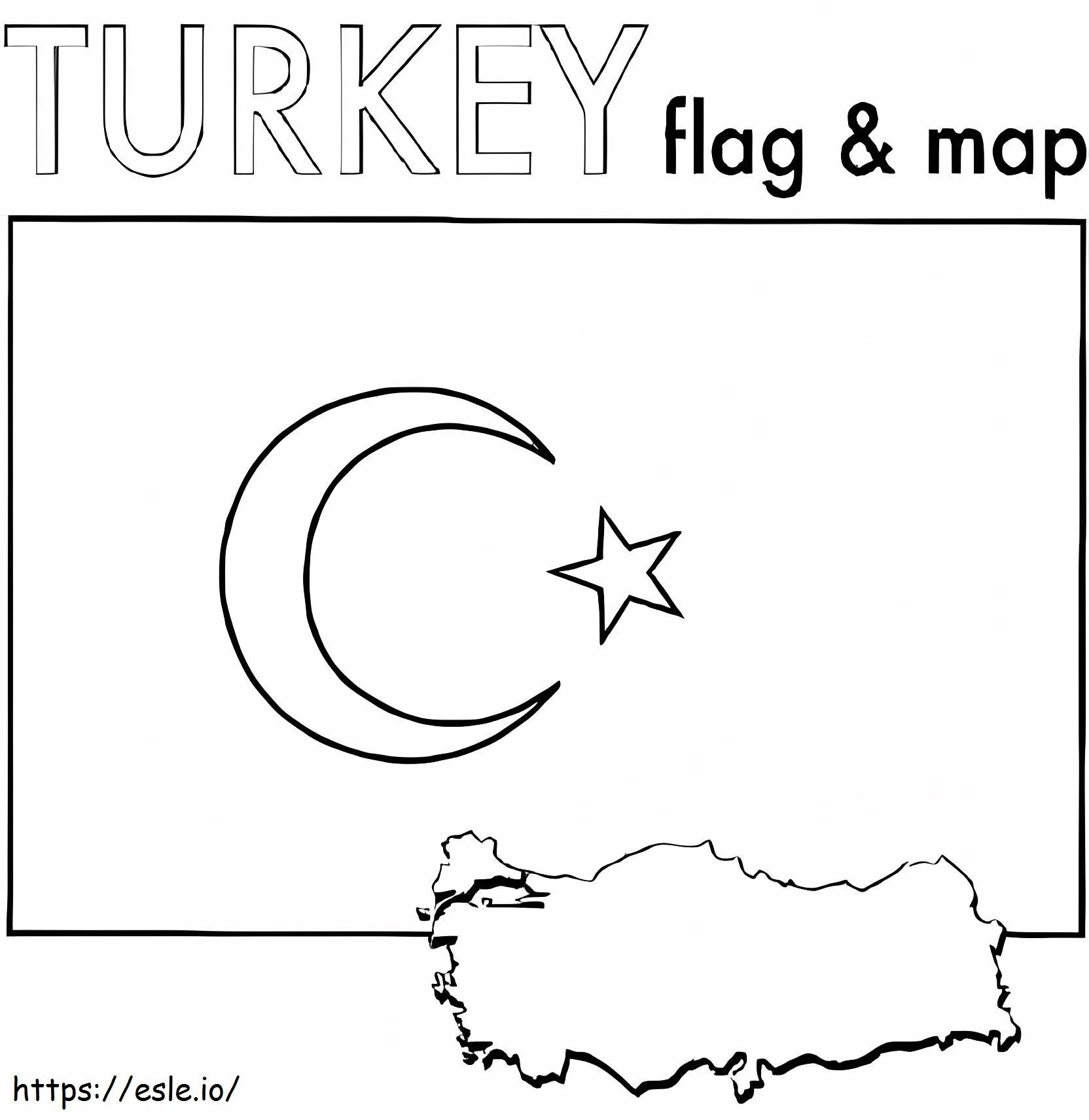 Bandeira e mapa da Turquia para colorir