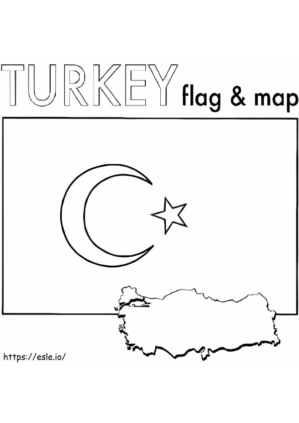 トルコの国旗と地図 ぬりえ - 塗り絵