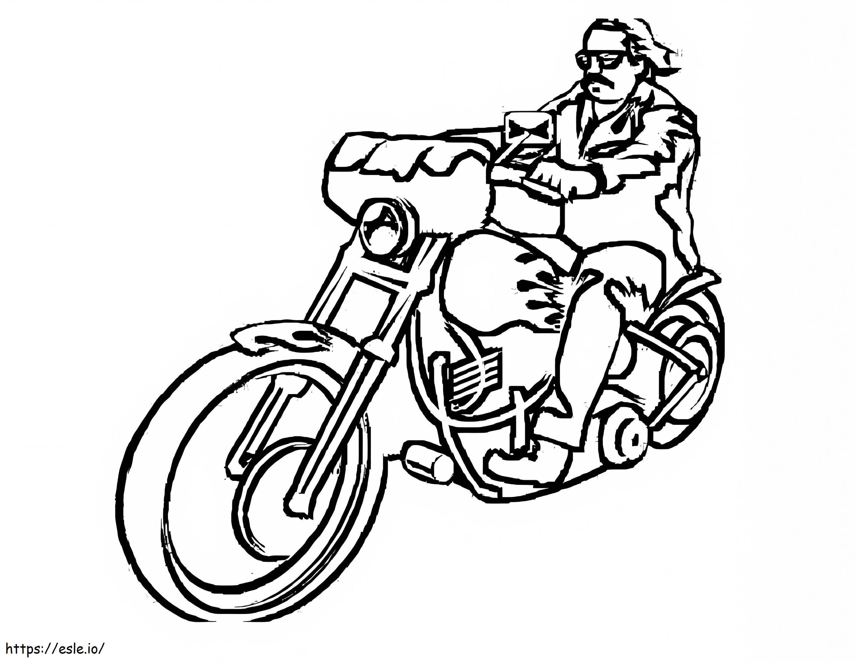 Mies ajaa moottoripyörällä värityskuva