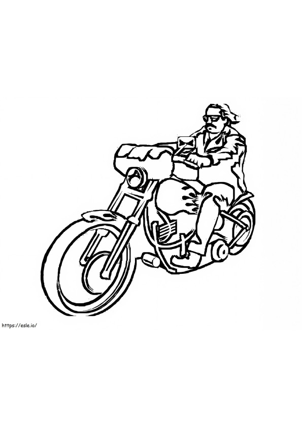 Mies ajaa moottoripyörällä värityskuva