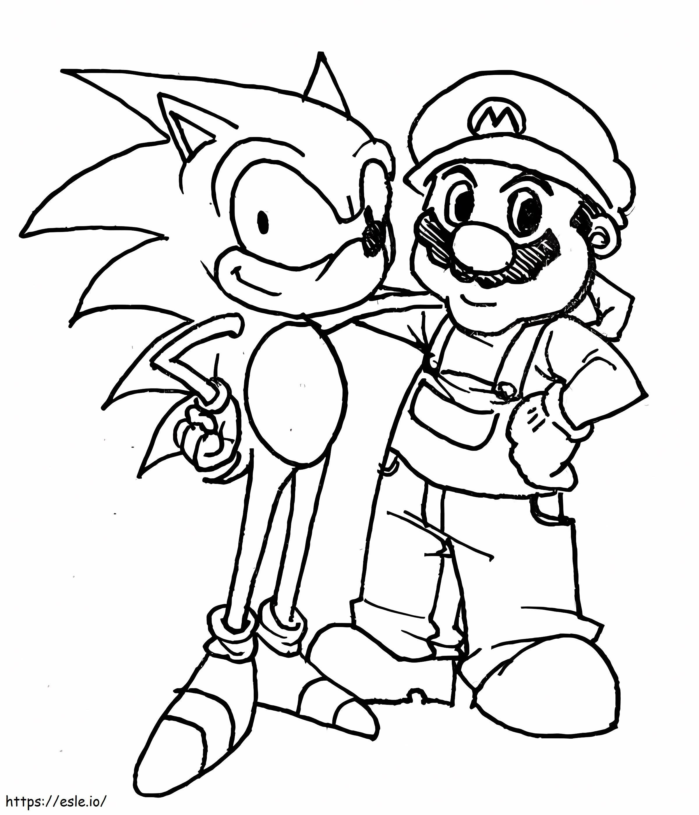 Coloriage Mario avec Sonic à imprimer dessin