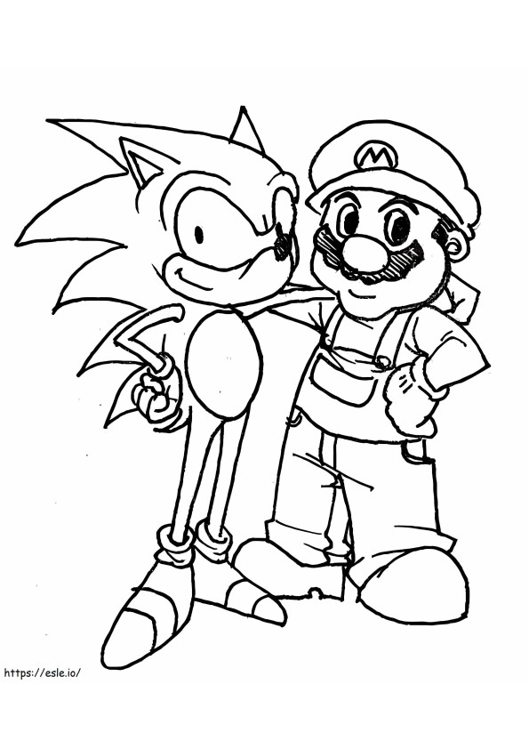 Mario met Sonic kleurplaat