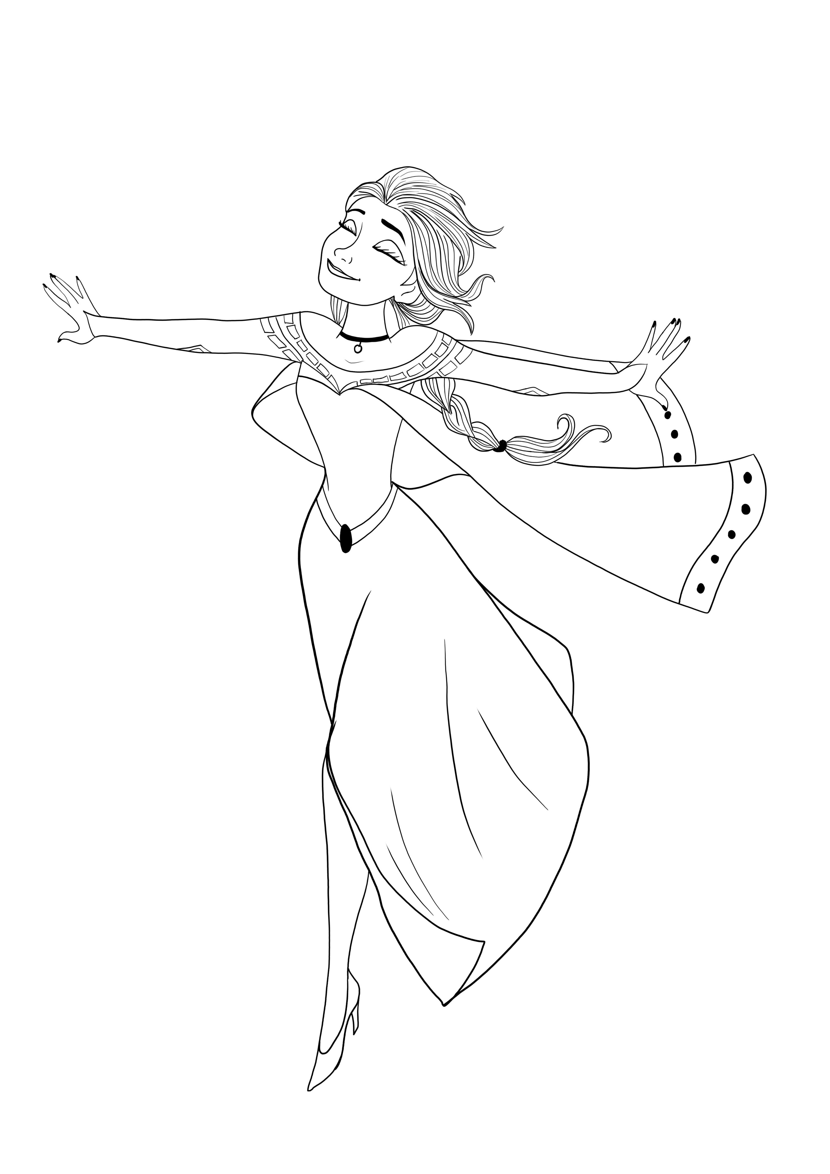 Elsa dancing free coloring and printing page