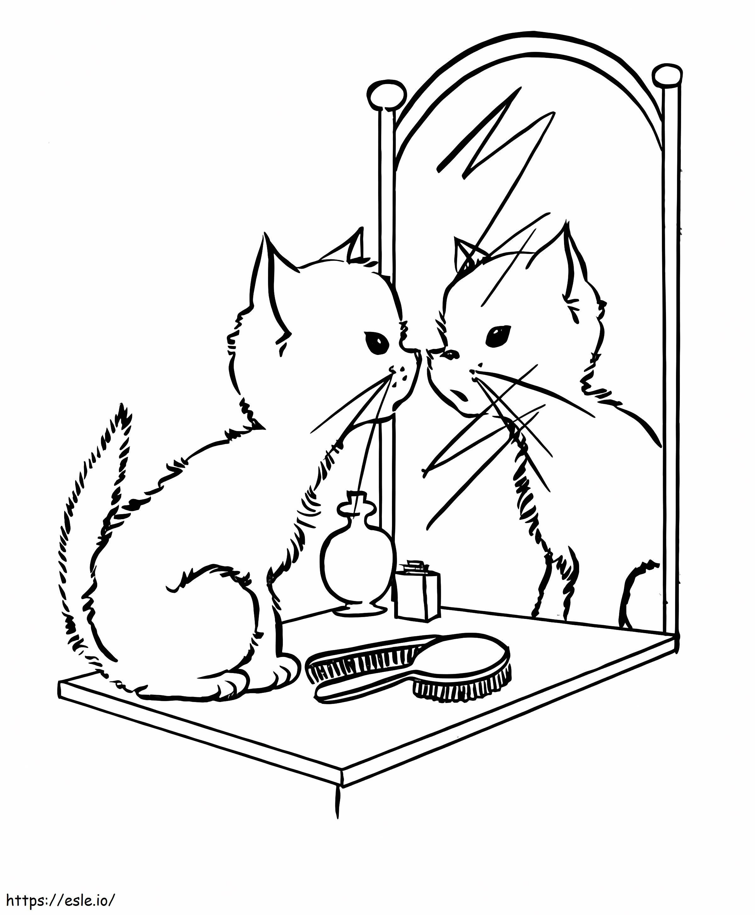 鏡の中の猫 ぬりえ - 塗り絵