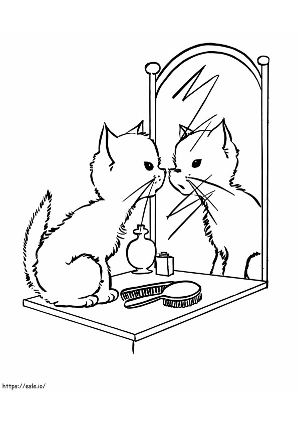Kat in spiegel kleurplaat