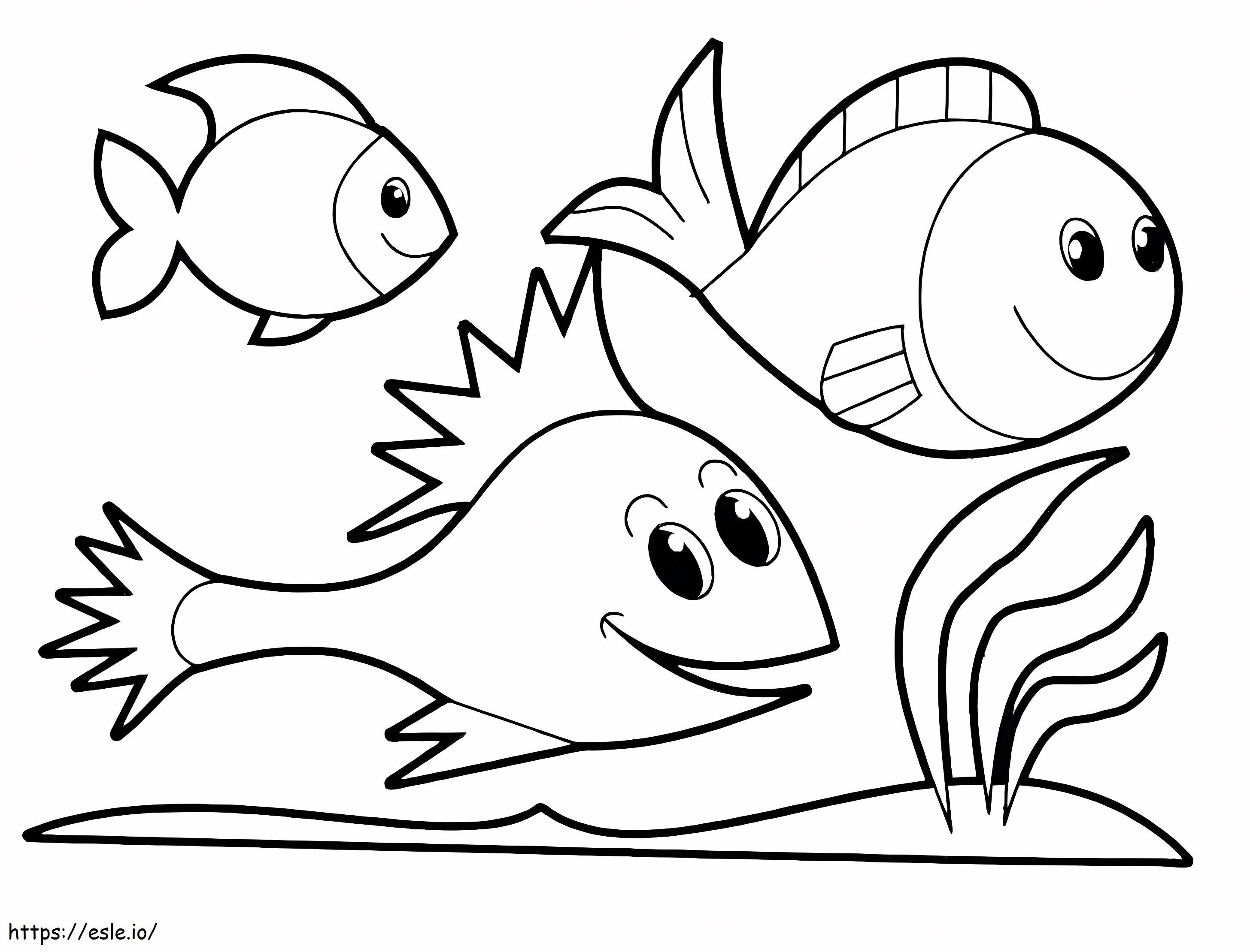 Three Cute Fish coloring page