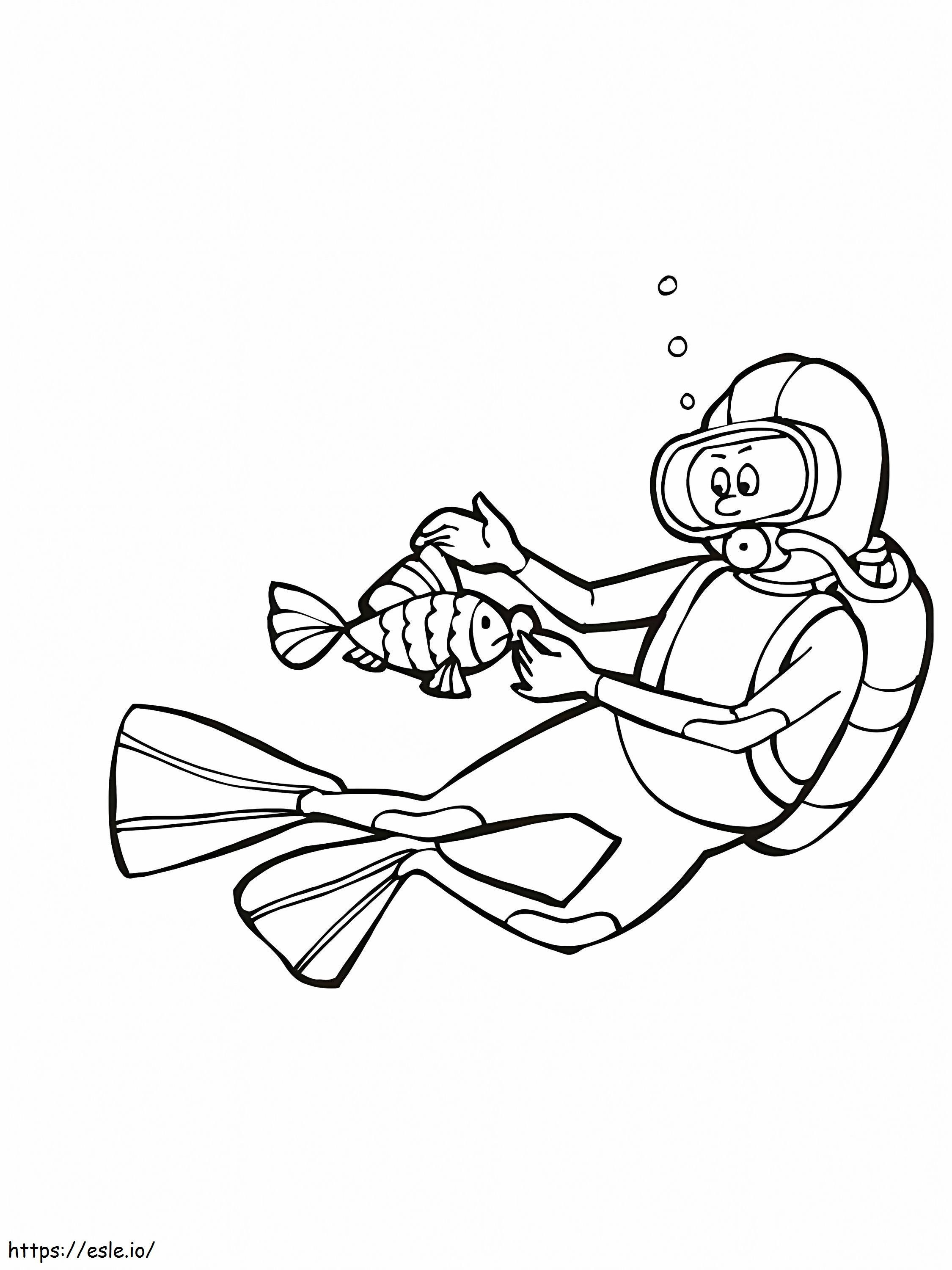 Scuba Diver And A Fish coloring page