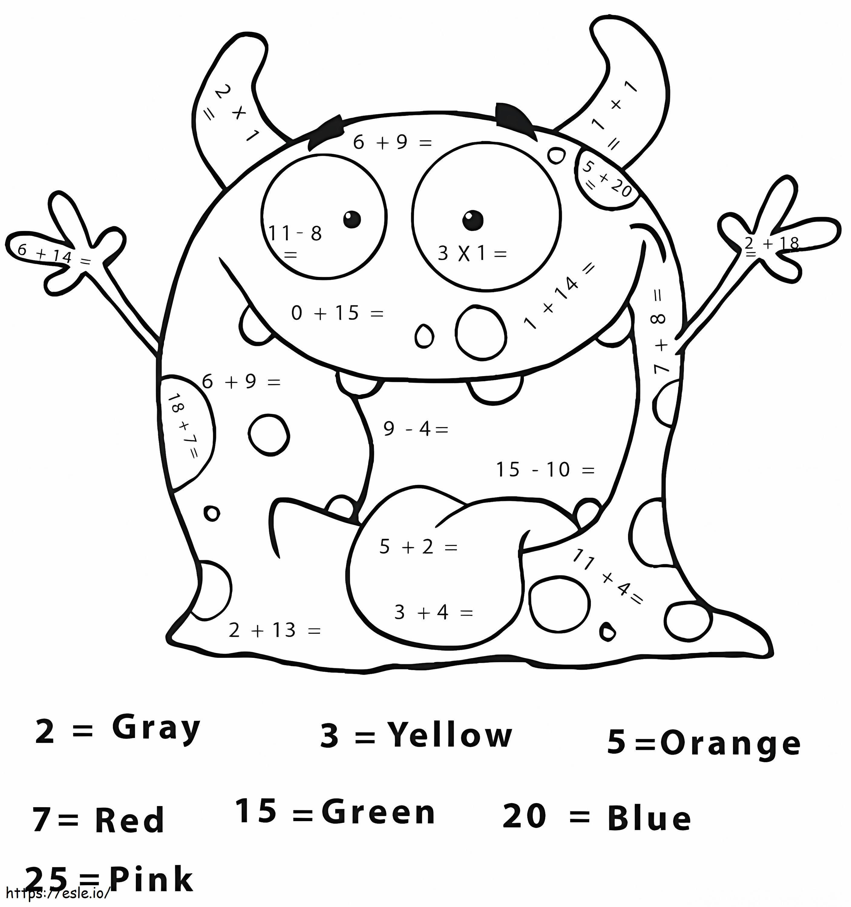 Arkusz matematyczny potworów kolorowanka