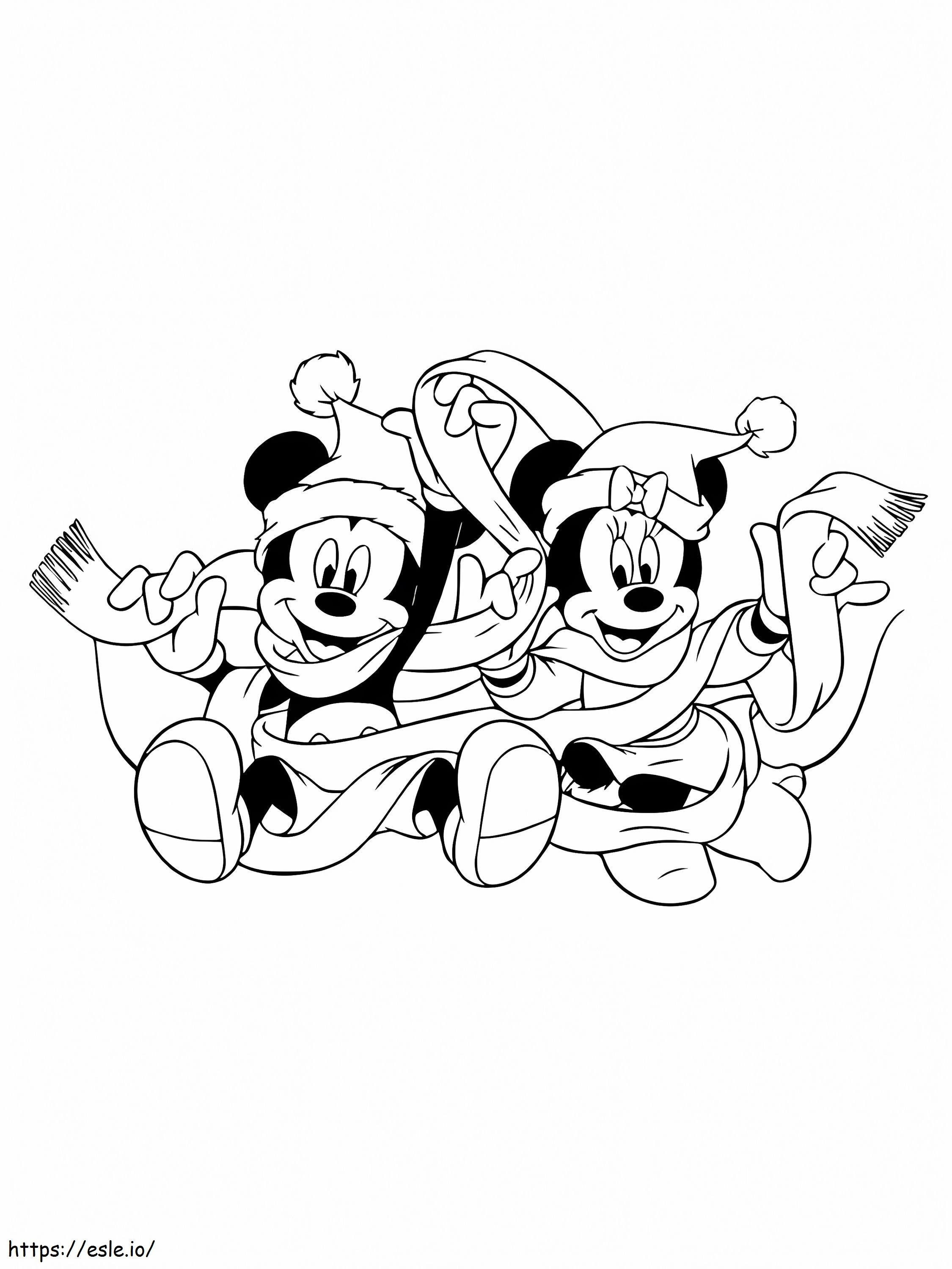 Coloriage Coloriage De Noël Mickey Et Minnie à imprimer dessin