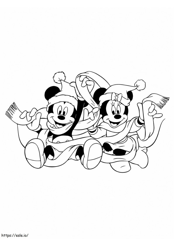 Pagina de colorat de Craciun Mickey si Minnie de colorat