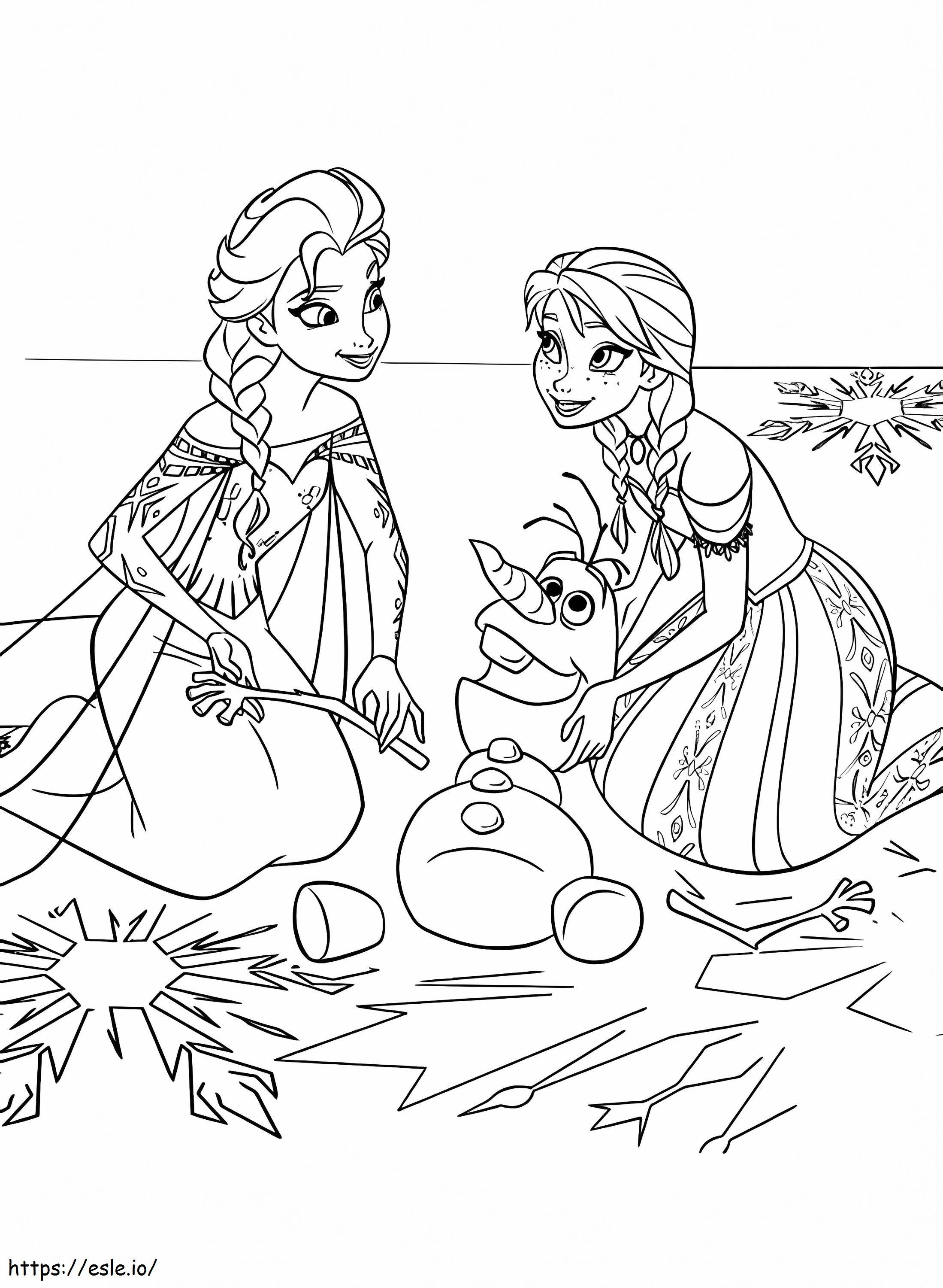 Olaf și Anna Elsa de colorat