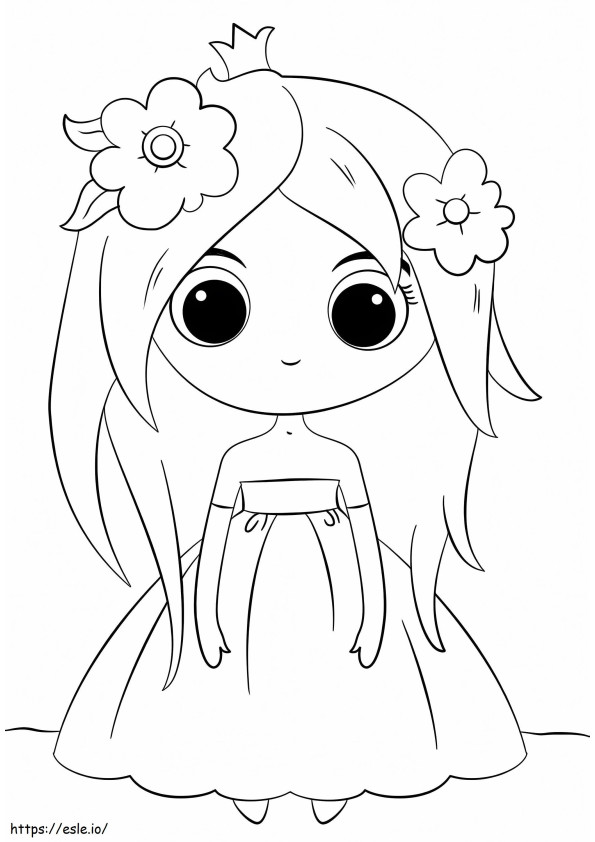 Coloriage Princesse souriante Kawaii à imprimer dessin