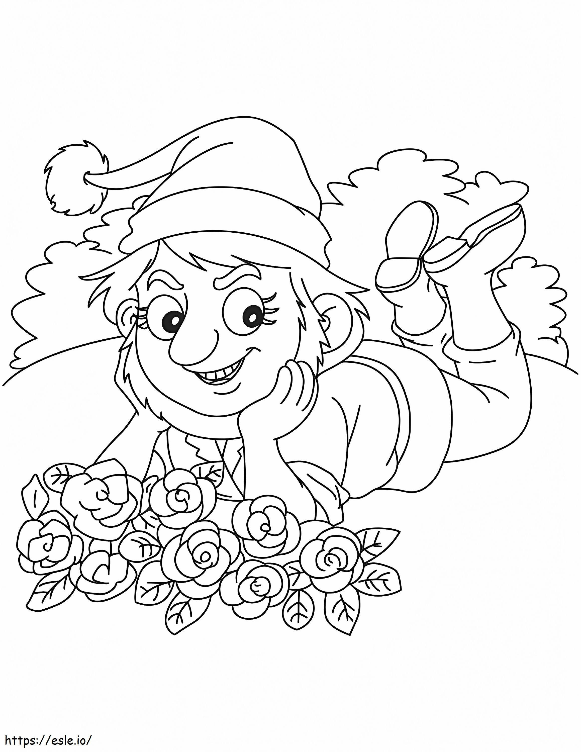 Gnome Picked Gardenia Flowers coloring page