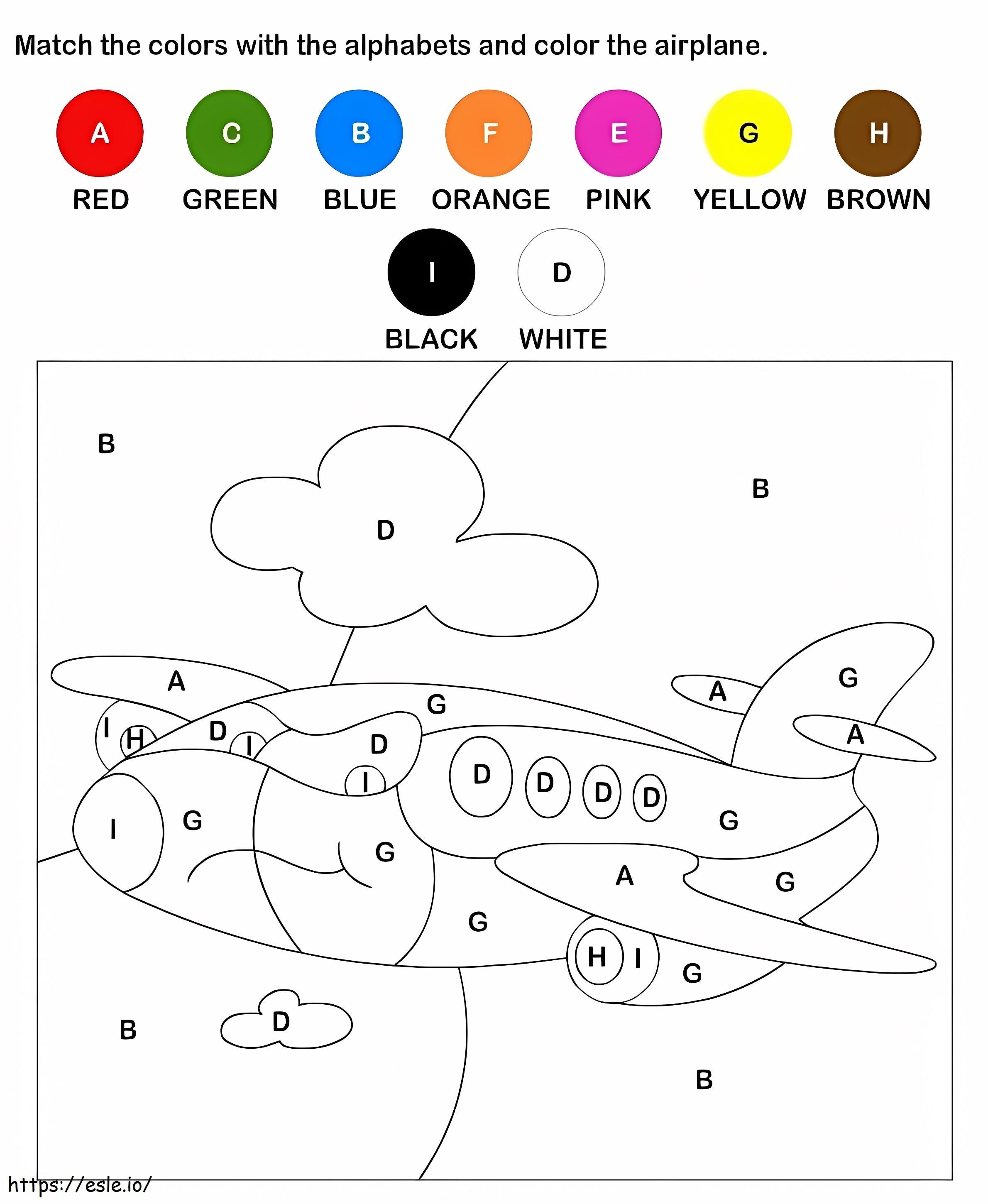 Coloriage Couleur de l'avion par lettres à imprimer dessin