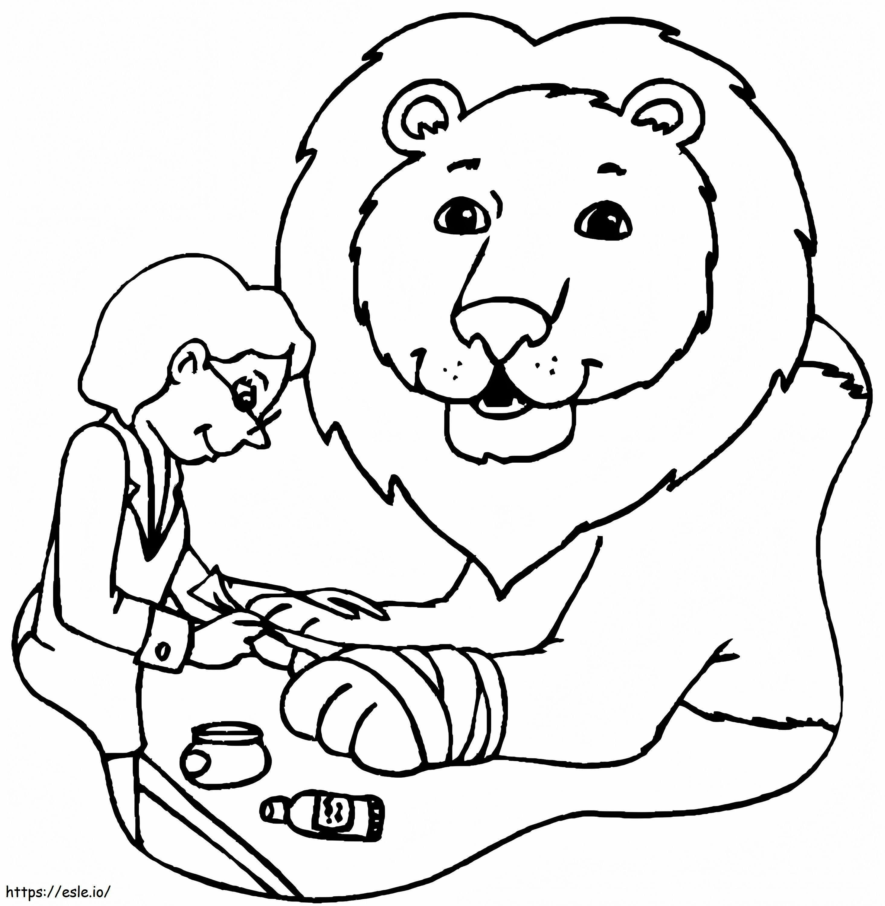 獣医師とライオン ぬりえ - 塗り絵