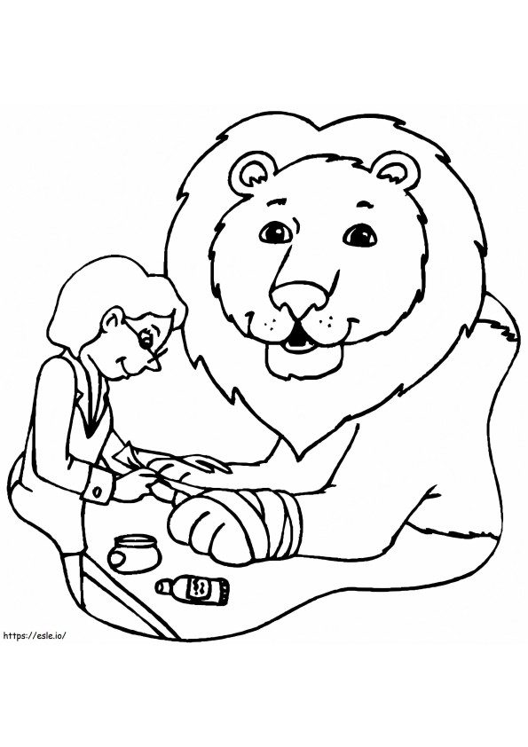 Coloriage Vétérinaire et un lion à imprimer dessin