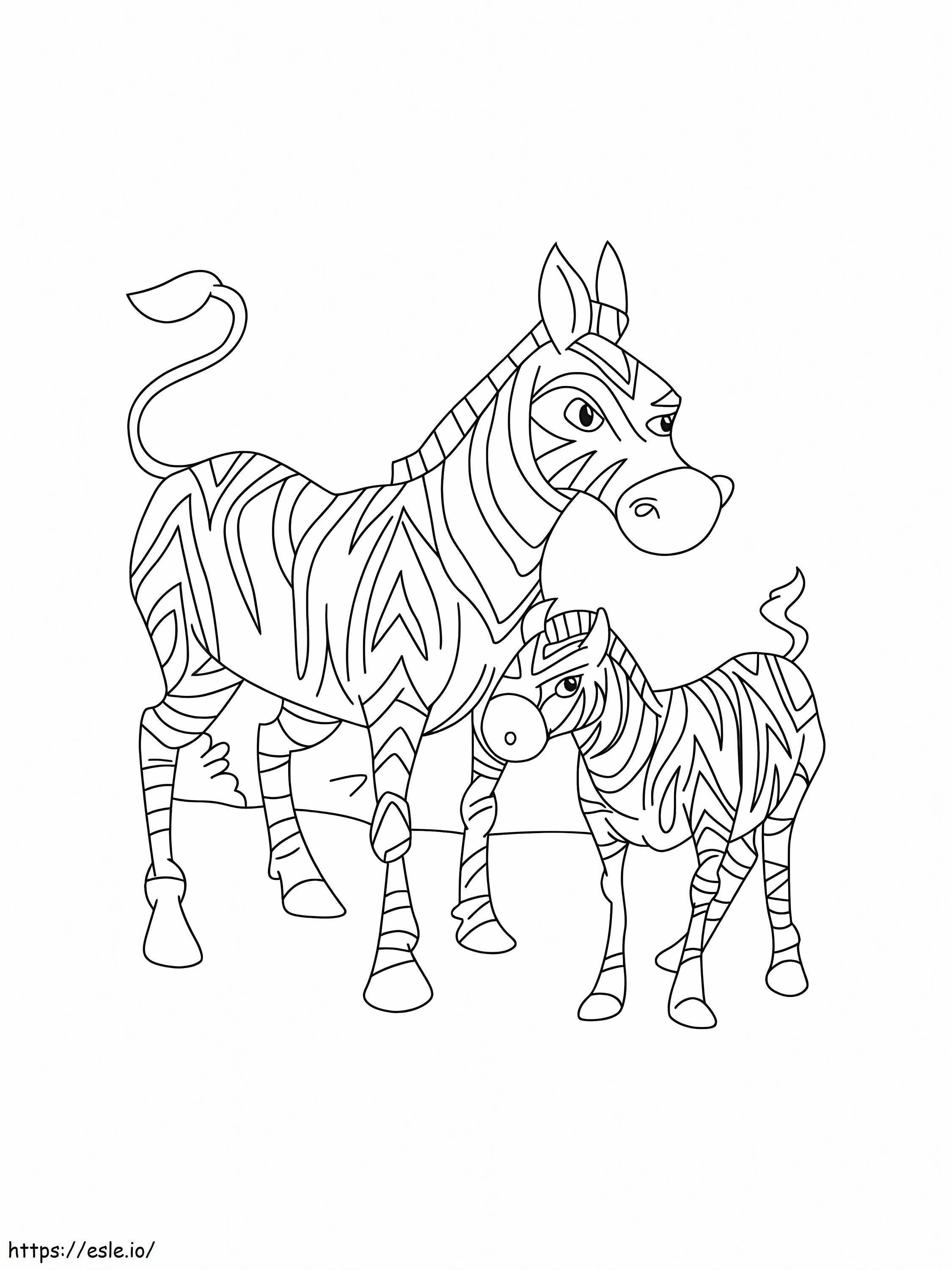 Mãe Zebra Básica e Zebra Bebê para colorir