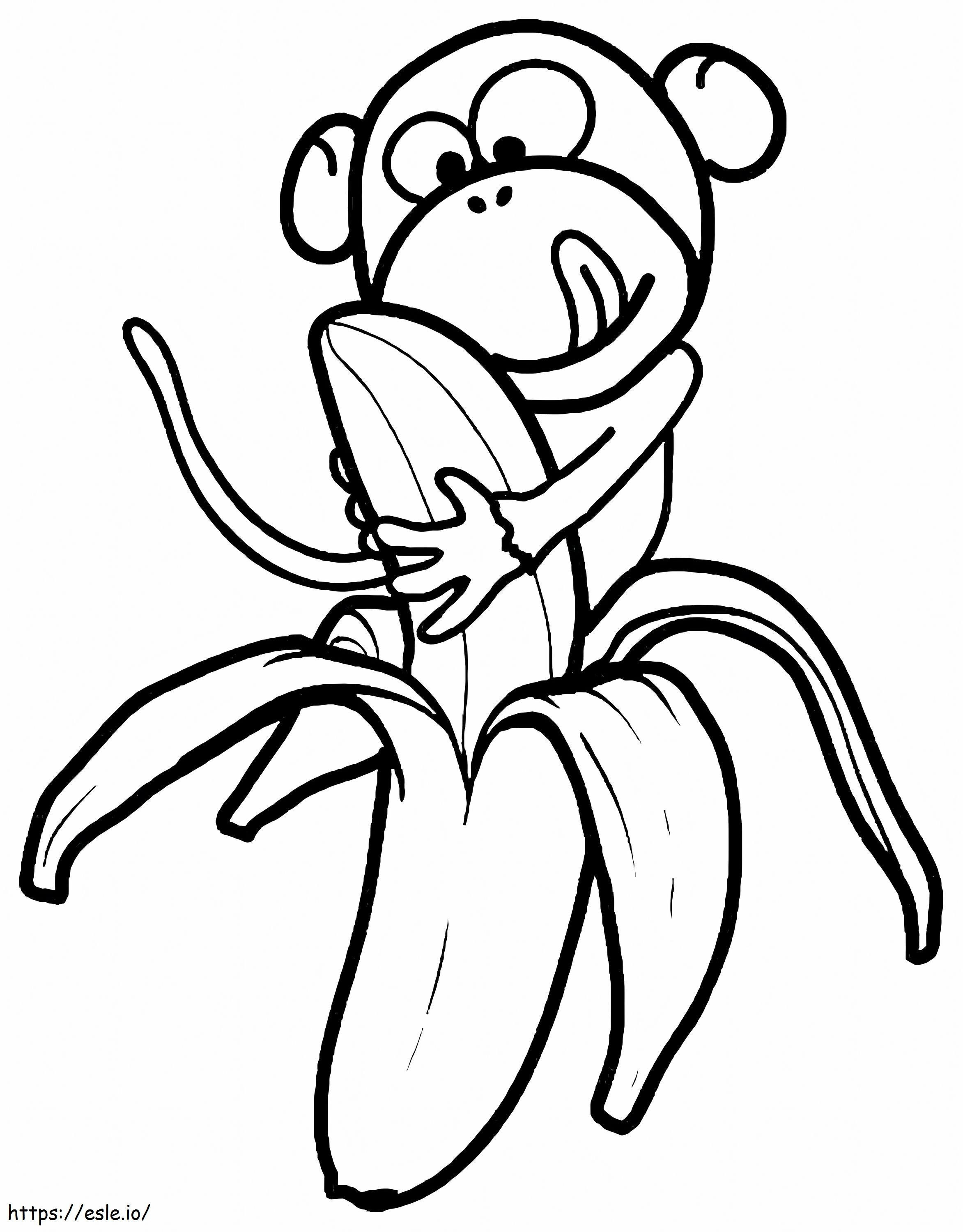 Helppo apina syö banaania värityskuva