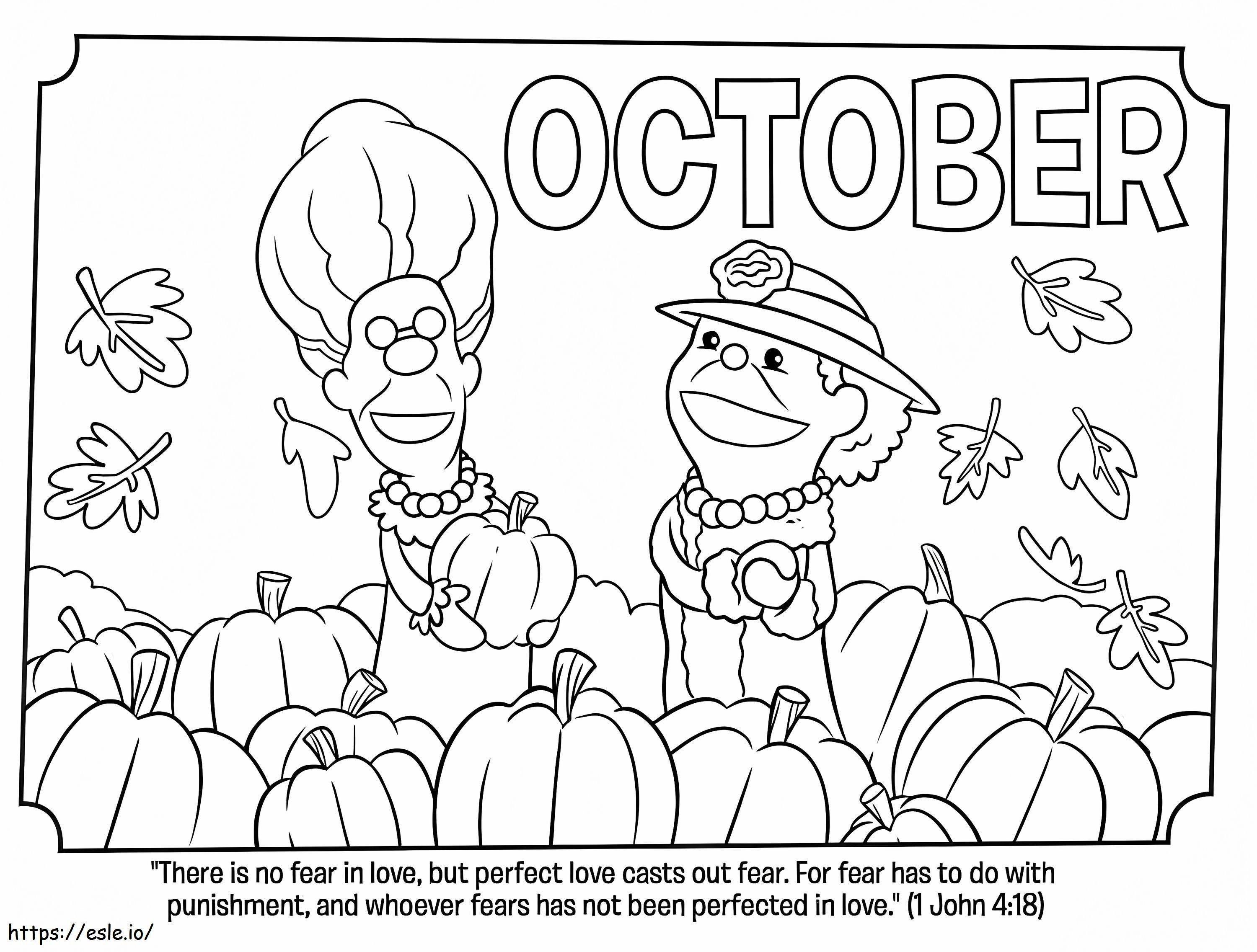 Oktober Met Mensen En Pompoen kleurplaat kleurplaat