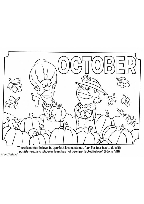 Oktober Met Mensen En Pompoen kleurplaat