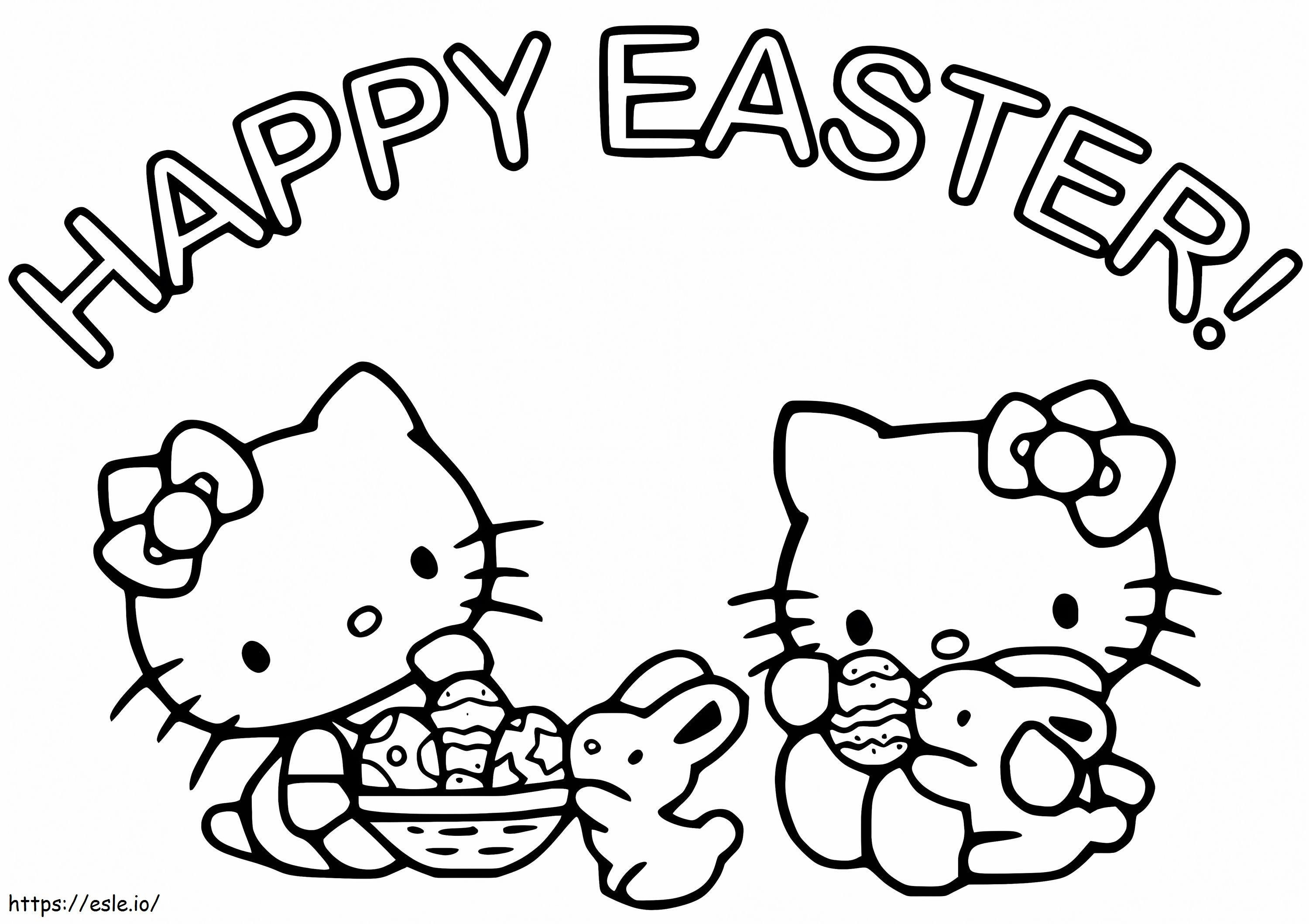 Coloriage Joyeuses Pâques avec Hello Kitty à imprimer dessin