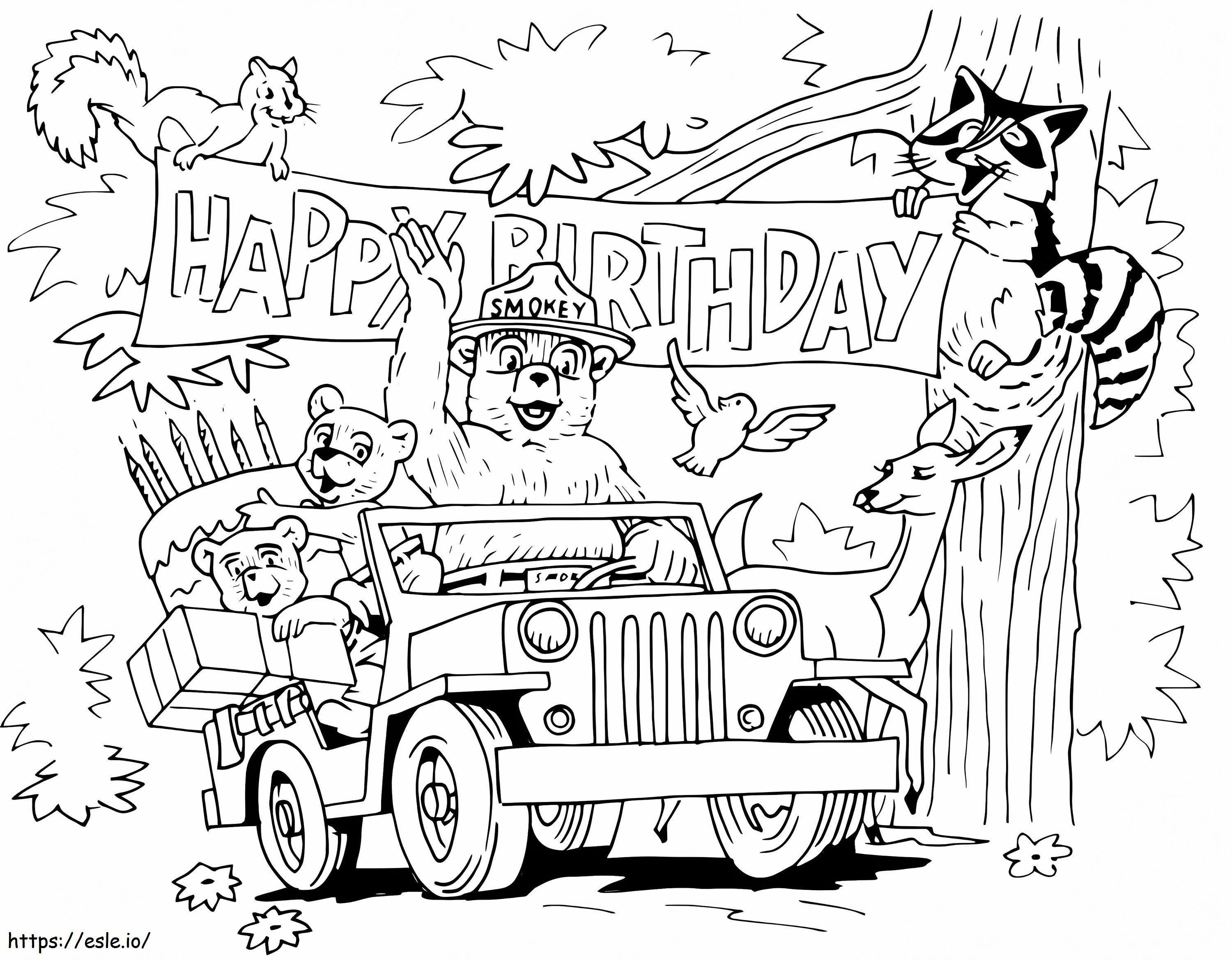 Coloriage Joyeux anniversaire Smokey Bear 1 à imprimer dessin