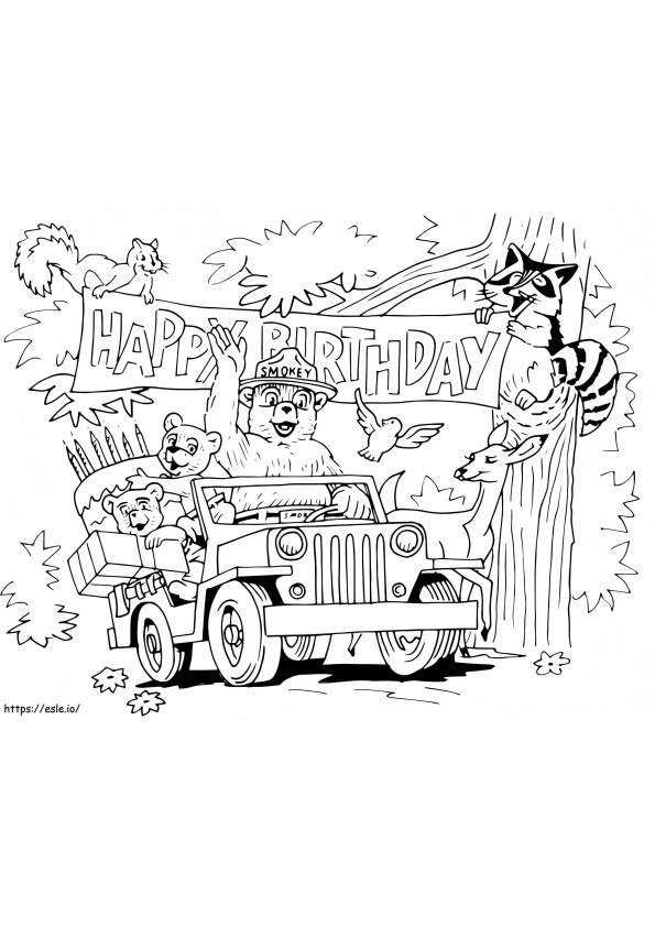 Coloriage Joyeux anniversaire Smokey Bear 1 à imprimer dessin