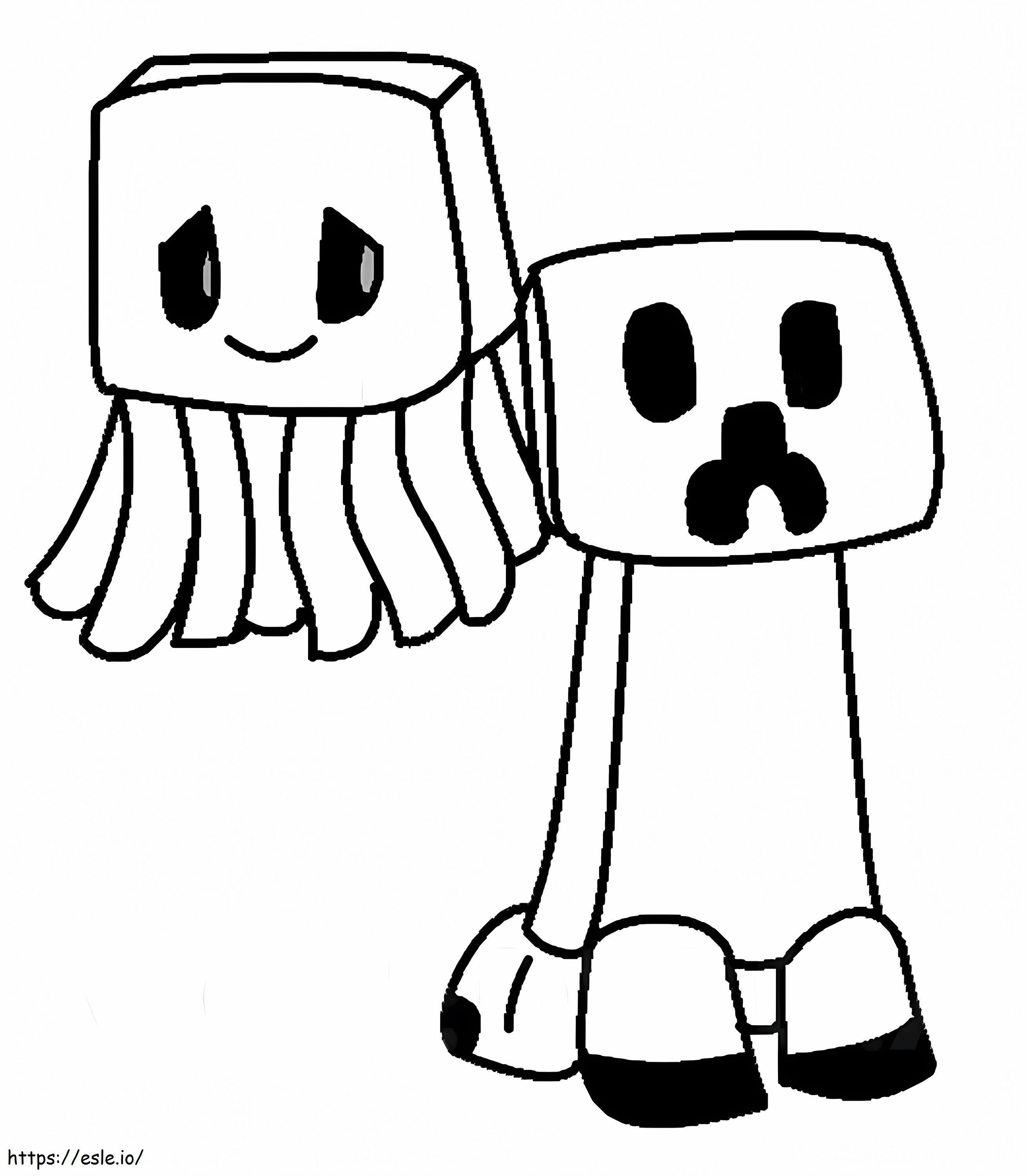 Cute Minecraft Creeper And Ghast coloring page